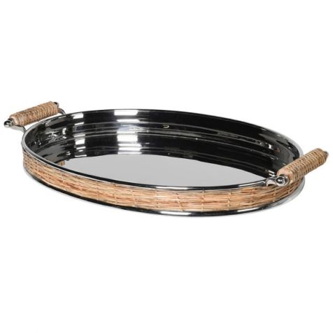 The Ascot Cane & Nickle OVAL TRAY