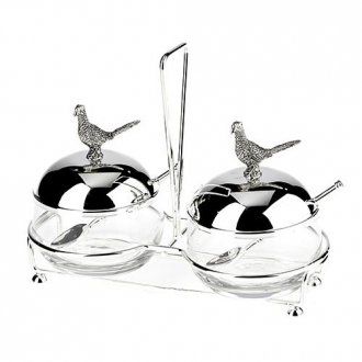  Silver Plate Double PHEASANT Jam Dishes 